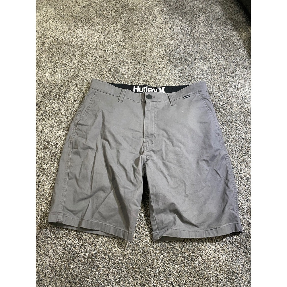 Hurley Mens Dri-FIT Chino Shorts Grey Flat Front Size 32 Walkshorts